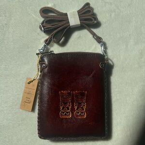 Brown Leather Hawaiian Tropical Polynesian Crossbody Bag